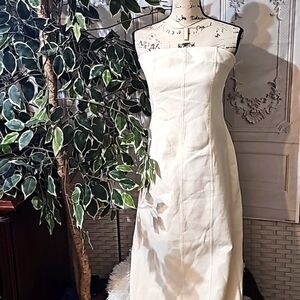 Zara Textured Strapless Cream Contrast Stitch Dress  Large